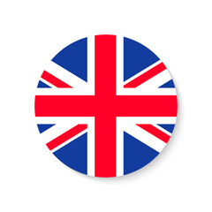 Flag uk. Round union jack. British icon. Circle of England or Great Britain. English background. Banner of united kingdom. Wallpaper for Scotland, Ireland and Wales. Red, blue, white colors. Vector