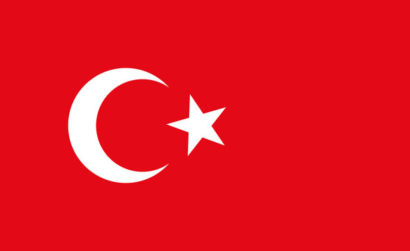 Turkey flag. Icon of turkish crescent on red square. National symbol of turkey, istanbul and ankara. Star of turk. Banner for country. Official flag for economy, military and religion. Vector