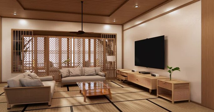 Sofa on room japan tropical desing .3D rendering