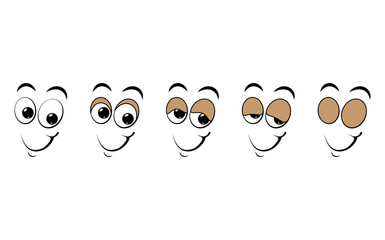 Blink eye animation step. Human cartoon face with blinking eyeball. Vector illustration on white background