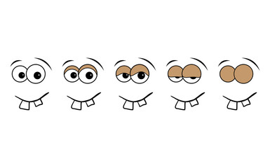 Blink eye animation step. Human cartoon face with blinking eyeball. Vector illustration on white background