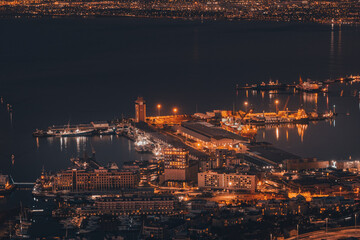 View of the Cape Town Harbour at night, with beautiful shining lights