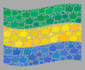 Mosaic waving Gabon flag created of like elements. Vector approval mosaic waving Gabon flag created for demographics projects. Gabon flag collage is created of scattered like icons.
