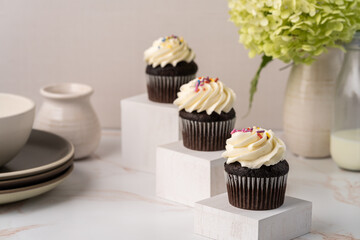 Closeup go fresh homemade chocolate cupcakes