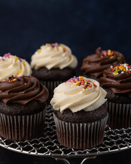 Closeup go fresh homemade chocolate cupcakes