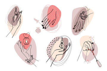 Lineart nails set vector illustration on white background 
