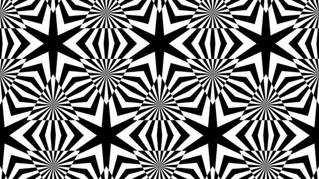 Black and white optical illusion. Op Art video. 3D pattern. Triangles. Meditation footage. Looped motion. Psychedelic hypnotic transformation. Looping animation footage. Animated geometric footage. 4K