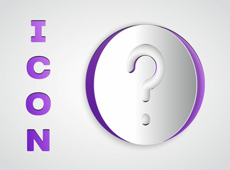 Paper cut Unknown search icon isolated on grey background. Magnifying glass and question mark. Paper art style. Vector