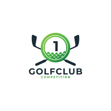 Golf Sport Logo. Number 1 for Golf Logo Design Vector Template. Eps10 Vector