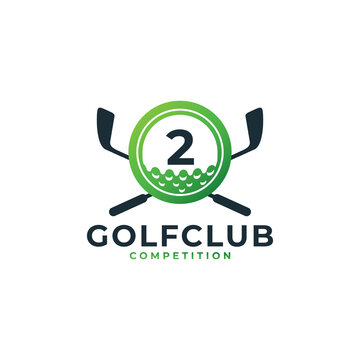 Golf Sport Logo. Number 2 for Golf Logo Design Vector Template. Eps10 Vector