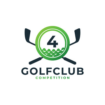 Golf Sport Logo. Number 4 for Golf Logo Design Vector Template. Eps10 Vector