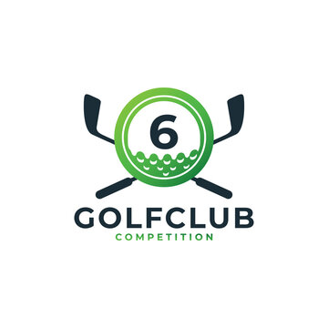 Golf Sport Logo. Number 6 for Golf Logo Design Vector Template. Eps10 Vector