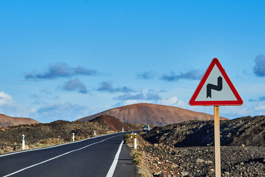 Warning sign near countryside road