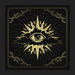 The Eye of Providence in engraving, hand drawn, luxury, celestial, esoteric, boho style, fit for spiritualist, religious, paranormal, tarot reader, astrologer or tattoo vector - obrazy, fototapety, plakaty