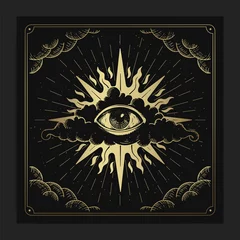 Foto op Plexiglas The Eye of Providence in engraving, hand drawn, luxury, celestial, esoteric, boho style, fit for spiritualist, religious, paranormal, tarot reader, astrologer or tattoo vector © ekosuwandono