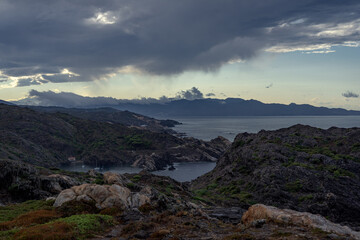 Fototapeta na wymiar Horizontal view of Creus Cape coast in a cloudy day