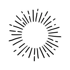 Hand drawn sunburst shine ray and sparkle element. Doodle sketch style. Circle burst of sun, star. Vector illustration.