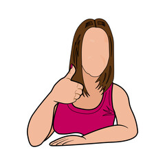 Thumb up. Vector illustration of a female silhouette with a gesture of approval. Template for a sticker with the image of a satisfied woman.