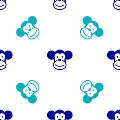 Fototapeta na wymiar Blue Monkey icon isolated seamless pattern on white background. Animal symbol. Vector