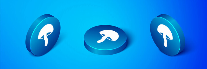 Isometric Mushroom icon isolated on blue background. Blue circle button. Vector