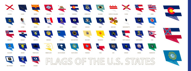 Flags of the U.S. States sorted alphabetical in modern design, all flags of the USA States.