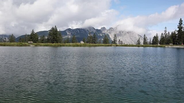 Beautiful View of Alpine Lake Kaltwassersee in Austria. Tranquil Scene of Water in Tyrol.
