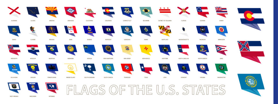Flags of the U.S. States sorted alphabetical in modern design, all flags of the USA States.