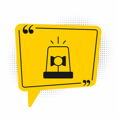 Black Flasher siren icon isolated on white background. Emergency flashing siren. Yellow speech bubble symbol. Vector