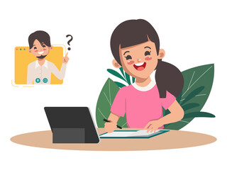 Girl student learning online school education with laptop.