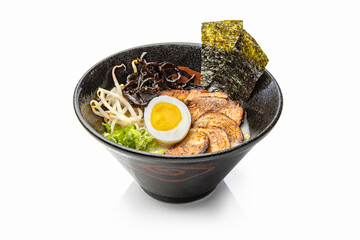 Tonkotsu Ramen dish on white background - 452595504