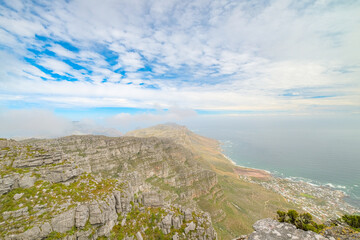 Fototapeta na wymiar Beautiful views, images and birds on top of Table Mountain, Cape Town, South Africa