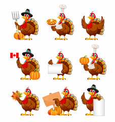 Happy Thanksgiving. Cartoon character turkey bird - 452596916