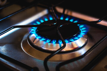 In this photo the blue fire produced by cooking gas (Liquefied petroleum gas - GLP). In Brazil, the...