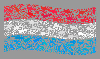 Mosaic waving Luxembourg flag designed with needle elements. Vector virus therapy mosaic waving Luxembourg flag created for medical purposes.