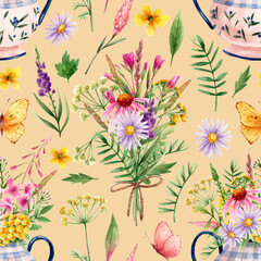 Pattern with bouquets of wild flowers