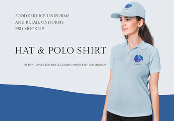 Hat and Polo Shirt Mockup for Food Service and Retail Uniform