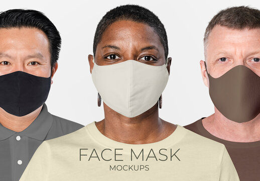 Editable Face Mask Mockup on Diverse Group of People