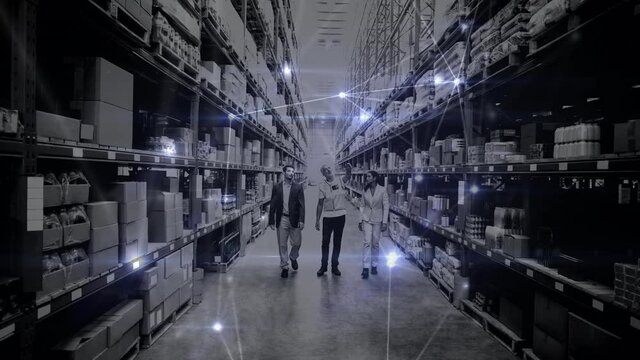 Animation of network of connections over warehouse workers