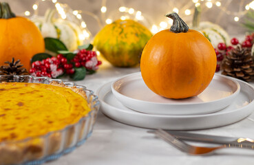 Thanksgiving Day dinner. Thanksgiving Day. Thanksgiving Autumn background of pumpkins