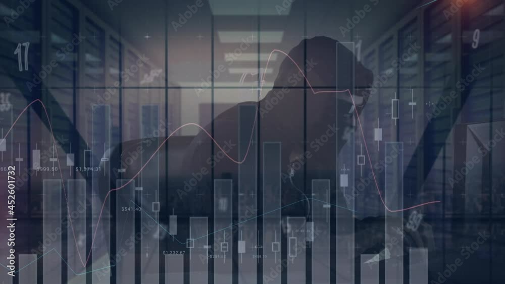 Poster animation of data and statistics processing over computer hacker