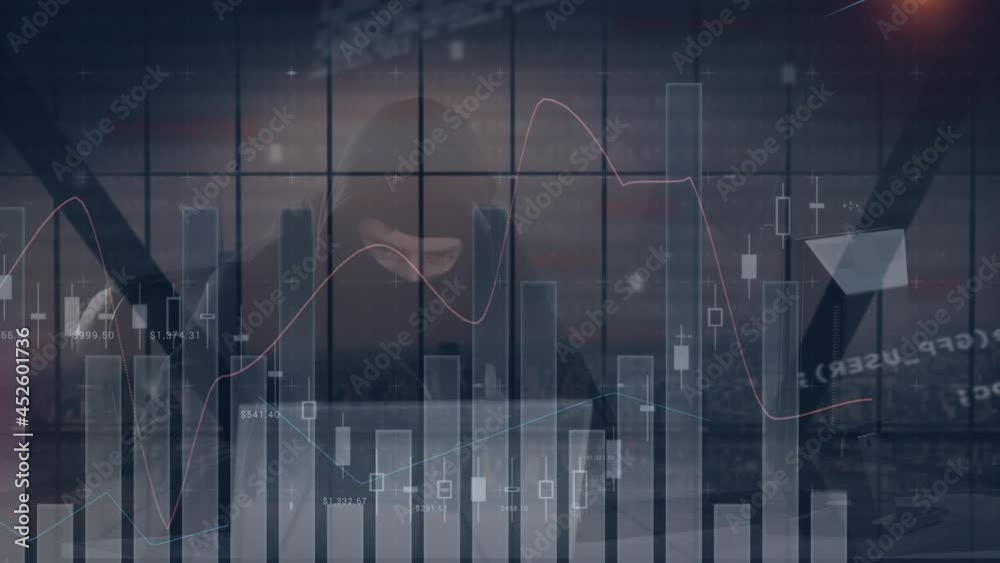Poster animation of data and statistics processing over computer hacker