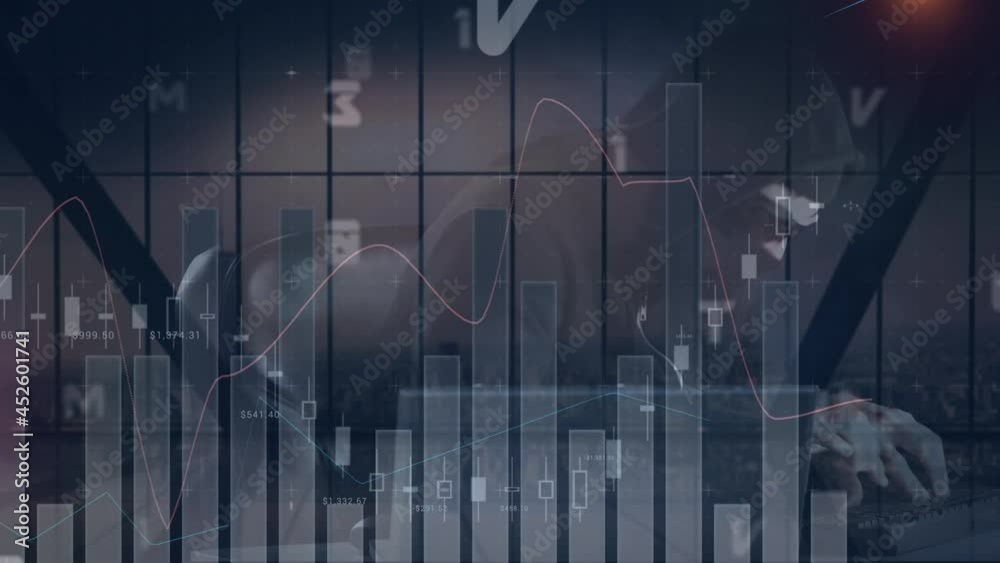 Poster animation of data and statistics processing over computer hacker