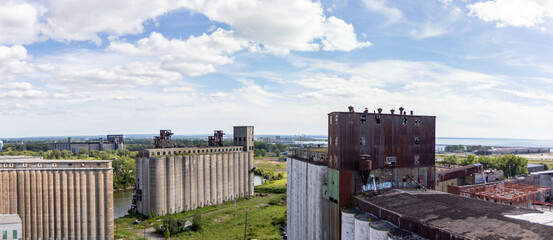 Aerial view of grain silos