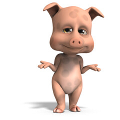 cute and funny cartoon pig, 3d-illustration