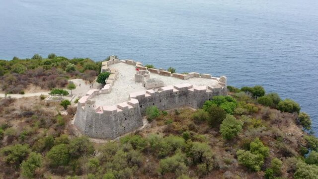 triangle shaped Ali Pasha's castle located in Porto Palermo Albanian riviera