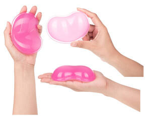 Set of Hand with silicone gel wrist support mouse pad for desktop computer isolated on white background.