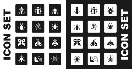 Set Beetle bug, Mosquito, deer, Termite, Colorado beetle, and Butterfly icon. Vector