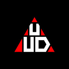 UUD triangle letter logo design with triangle shape. UUD triangle logo design monogram. UUD triangle vector logo template with red color. UUD triangular logo Simple, Elegant, and Luxurious Logo. UUD 