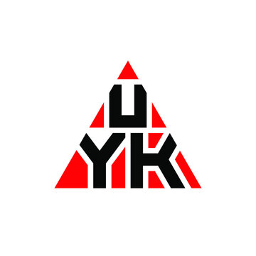 UYK triangle letter logo design with triangle shape. UYK triangle logo design monogram. UYK triangle vector logo template with red color. UYK triangular logo Simple, Elegant, and Luxurious Logo. UYK 