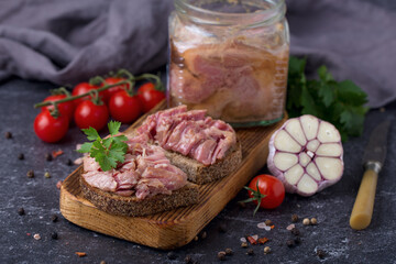 Canned pork meat in bank
